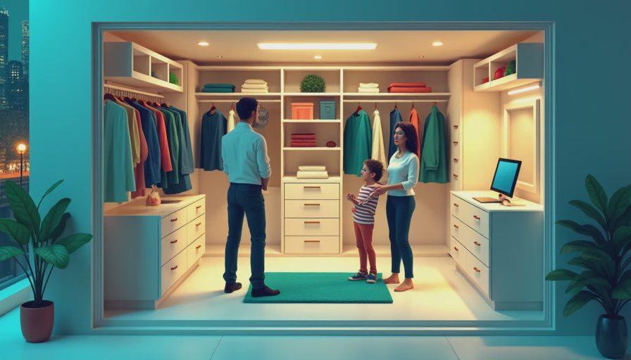 Visual context for walk in closet design layout
